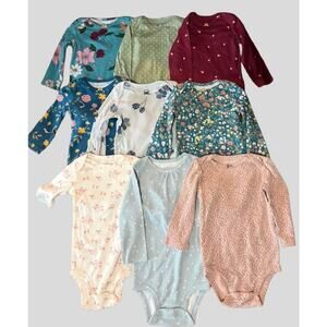 Carters Baby Girl Bodysuit Bundle 12M 9 Pieces Long Sleeve Floral Print Mix